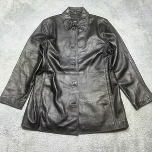 Vintage JLC NY Leather Jacket Womens L Black Collar Button Up Y2K 90s Streetwear